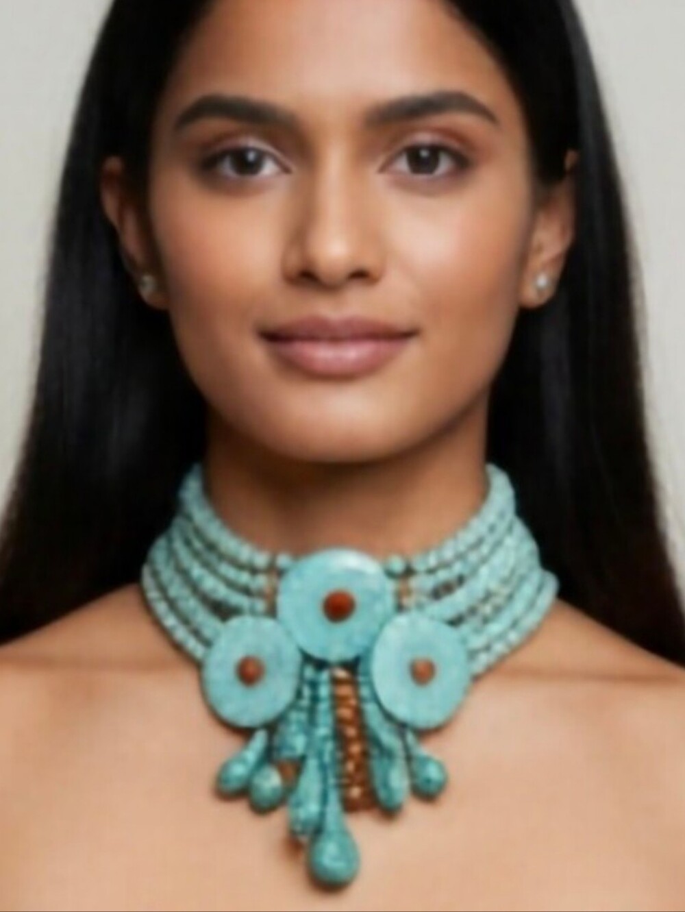 New! Turquoise Multi-Strand Beaded Statement Choker Necklace • NWOT (1065) - Picture 5 of 7